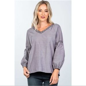 NWT Boho Drop Shoulder Embroidery Blouse